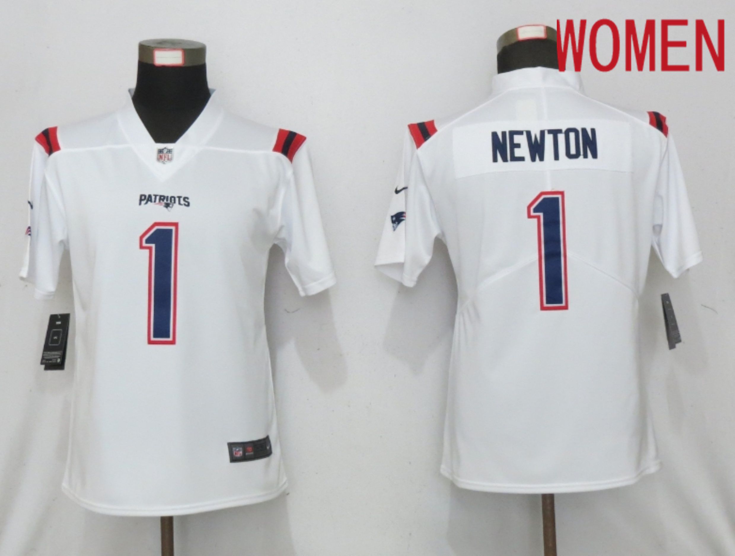 Women New England Patriots #1 Newton White Elite Playe Nike NFL Jersey->women nfl jersey->Women Jersey